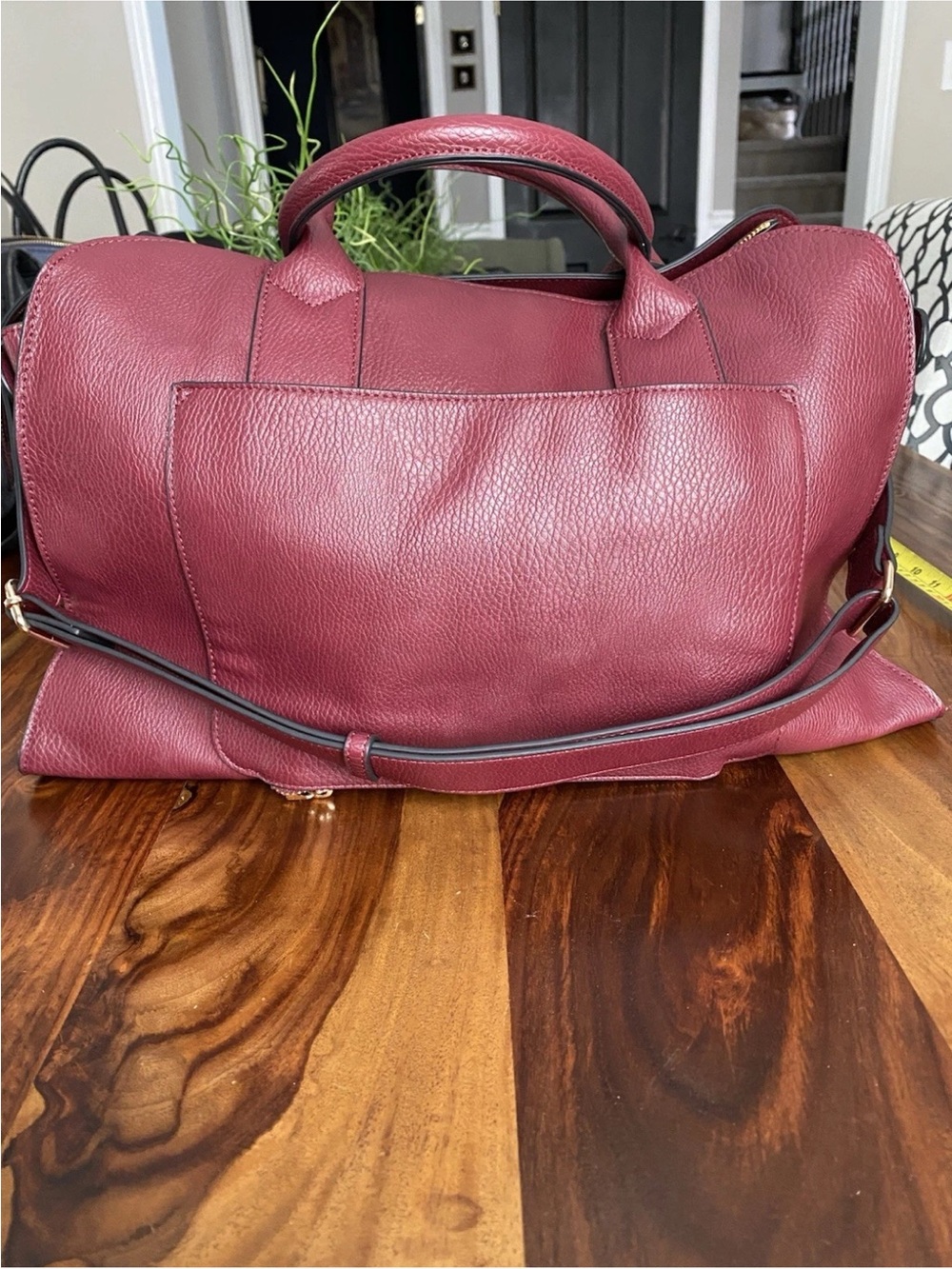 Poppy & Peonies Berry Leather Structured Satchel. Two cup holders inside - Picture 5 of 11